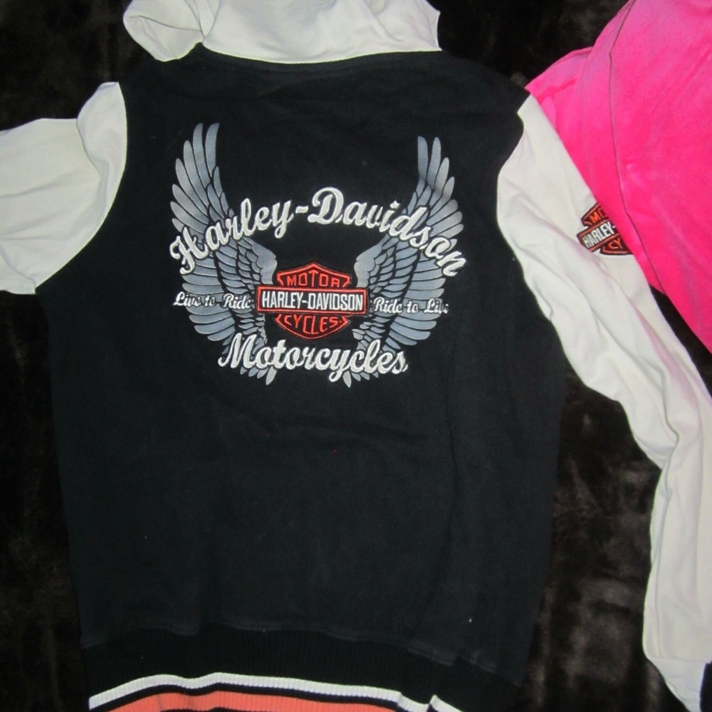 Harley-Davidson Varsity Zip Hoodie – Black & White Wings Logo (S)
